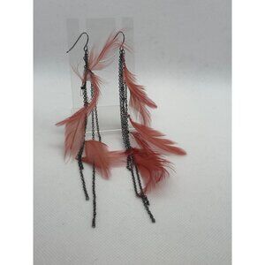 Long Dangling Feather Chain Earrings With Hook Closure